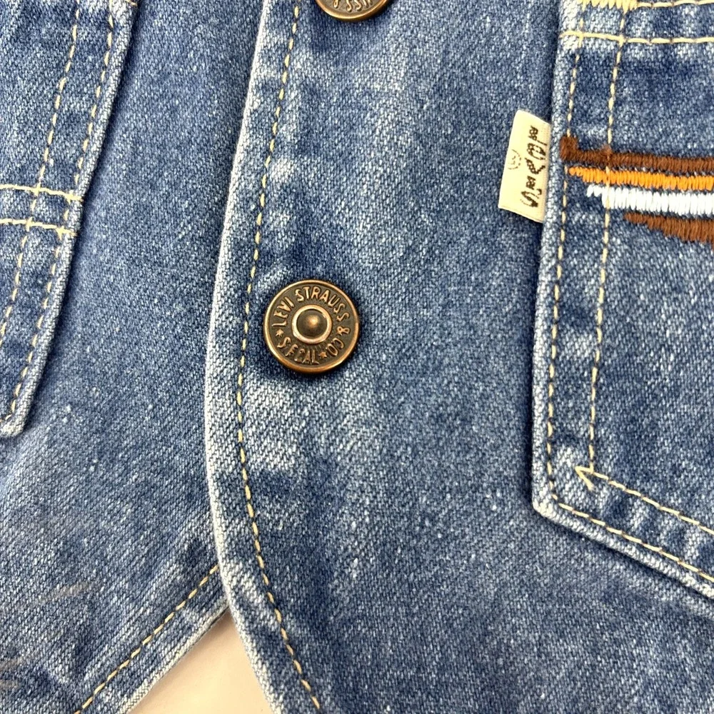 Vintage Levis White Tab Kids Embroidered Denim Vest Toddler USA‎ 70s RARE FIND